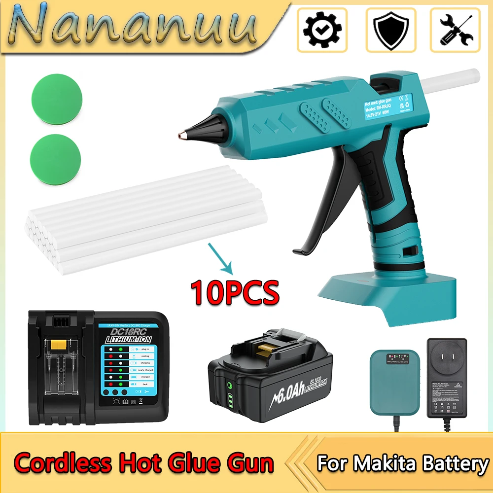 

Nananuu Cordless Hot Glue Gun With 10pcs 11mm Glue Sticks Portable Wireless Electric Hot For Makita BL1830 18V Li-ion Battery
