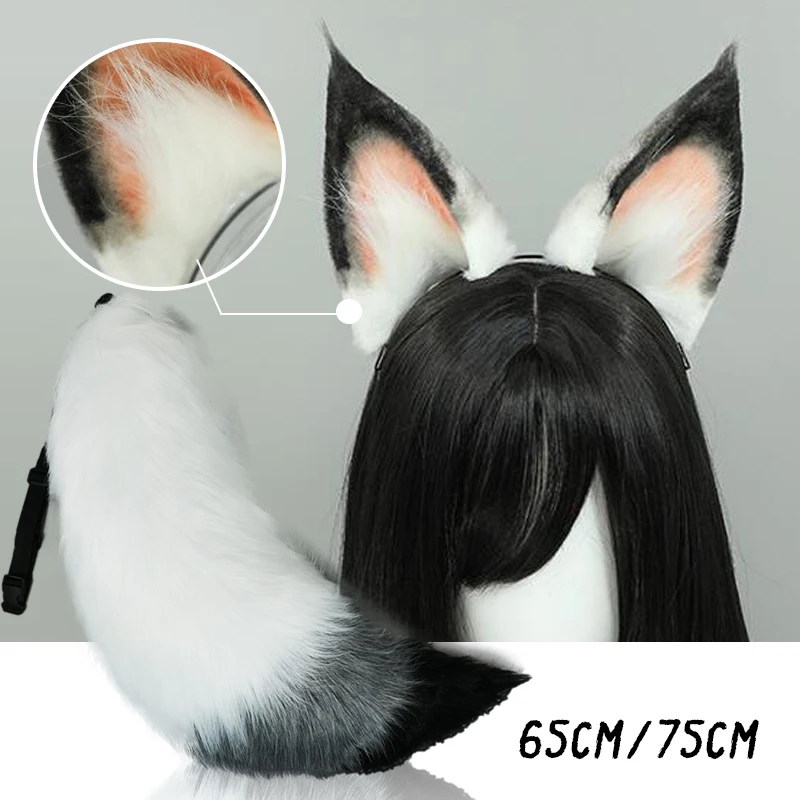 Handmade Cute Furry Plush Headband Beast Wolf Cat Dog Ears   Hair Hoop Animal Tail Cosplay Props Accessories