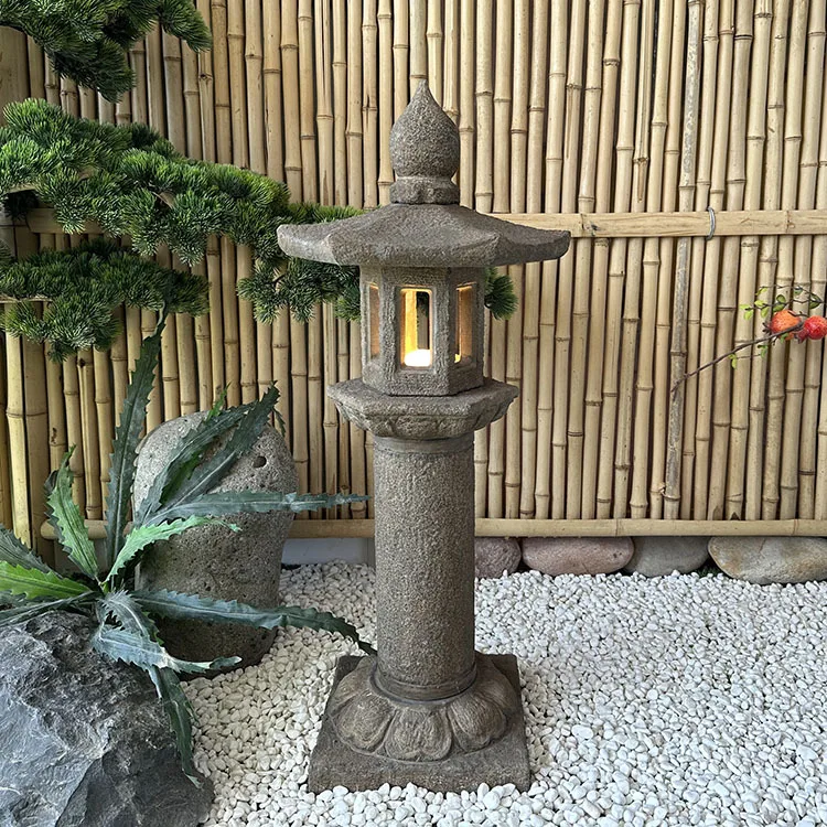 Solar garden stone lamp Chinese-style antique villa outdoor stone carving lantern bluestone landscaping stone lamp orna