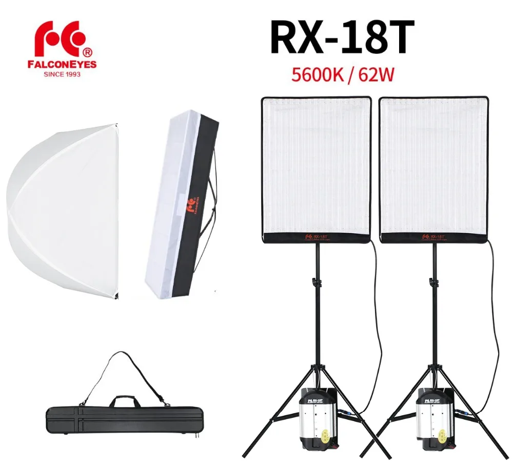 

Falcon Eyes 2pcs RX-18T 62W Flexible LED Video Light 504pcs Rollable Cloth Lamp with Diffuser + Outdoor Carry Bag + Light Stand