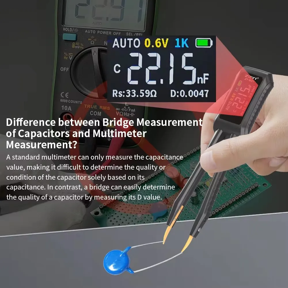 Smart Digital Tweezer LCR SMD ESR Tester Resistance Capacitance Inductance Continuity Diode Electronic component Test Meter