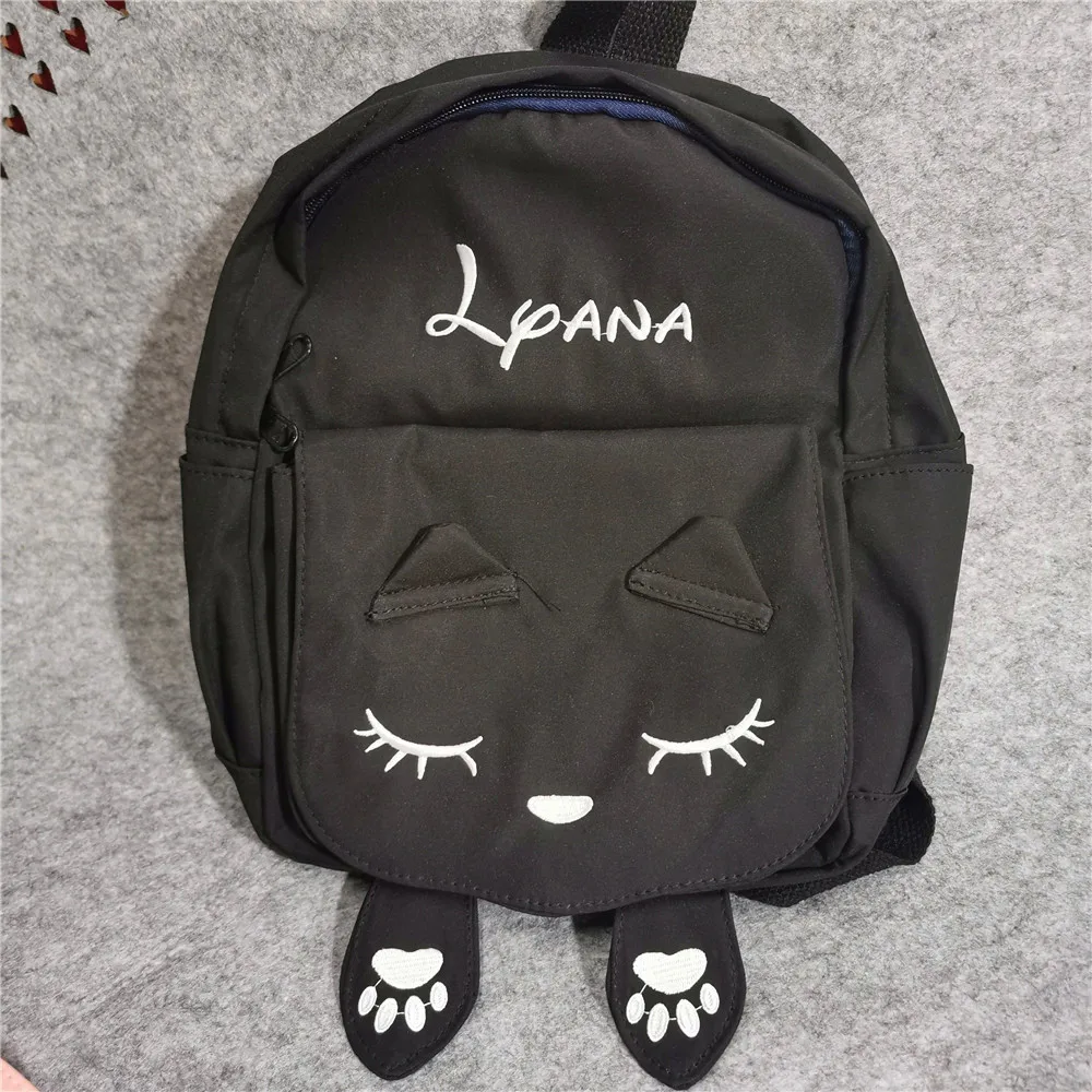 Mochila bordada con Gato bonito para niños, bolsos de hombro de viaje con nombre personalizado, mochila escolar para niñas y niños, regalos de cumpleaños