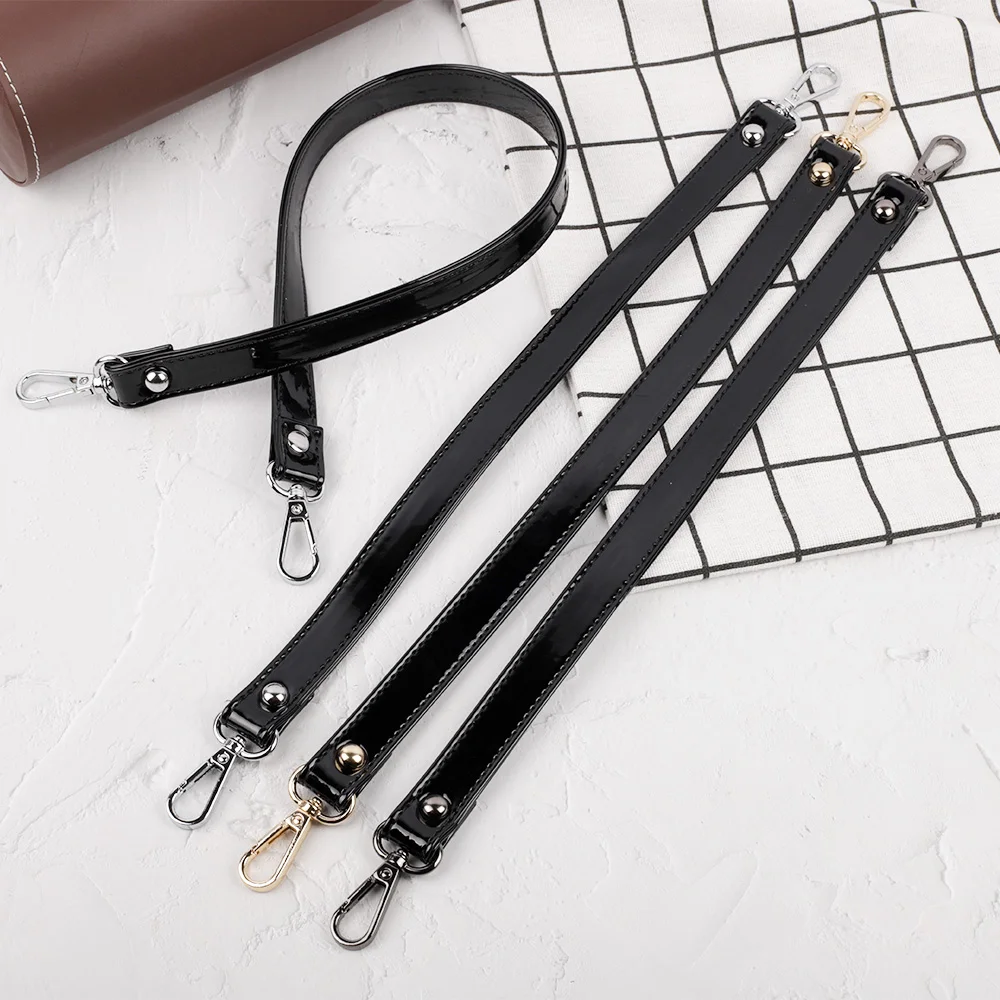 Black Glossy Short Bag Strap With Silver Gold Black Hardware Short Shoulder Strap Handbag Strap PU Leather Bag Accessories