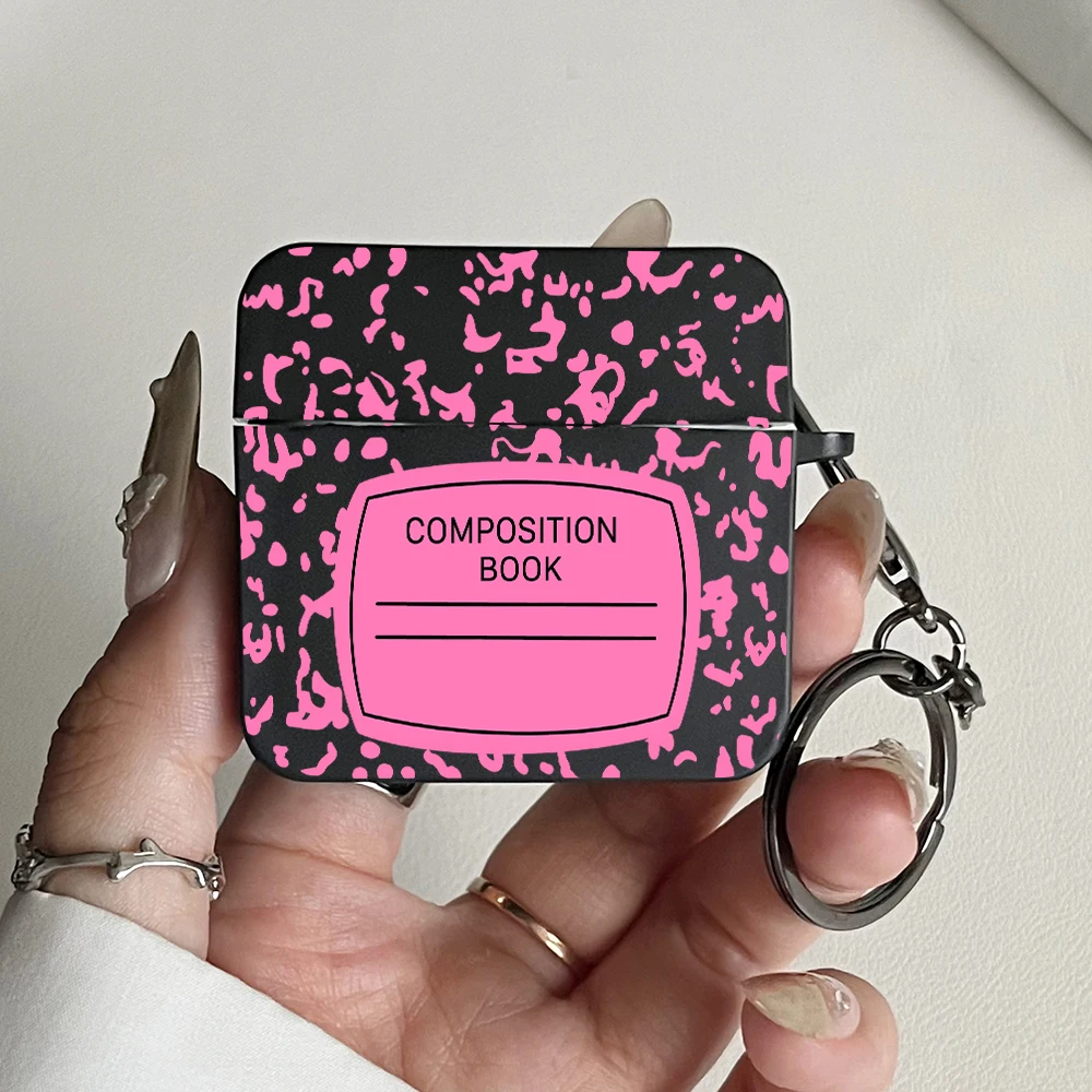 AirPods Pro3/Pro2/Pro, AirPods 1/2/3/4용 핑크색 작문책 패턴 이어폰 케이스, 키체인이 있는 충격 방지 보호 커버