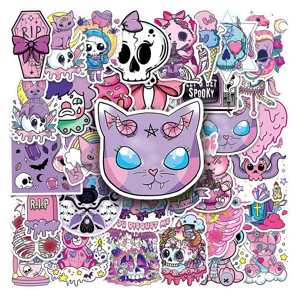 

10/30/50pcs Purple Gothic Art Graffiti Stickers Cute Halloween Witch Skull Cartoon Decals Skateboard Luggage Phone Sticker Pack