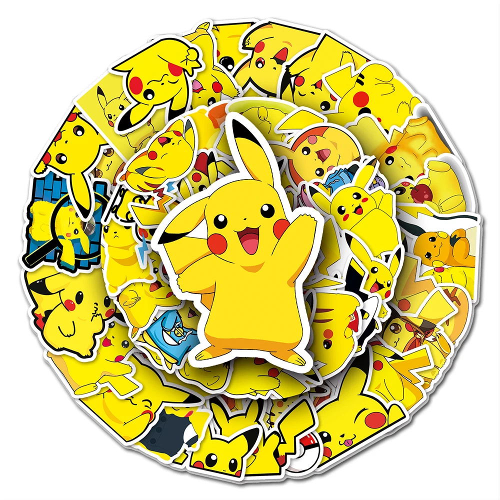 10/30/50PCS Pokemon Pikachu Stickers Anime Cute Decoration PVC Decals DIY Phone Fridge Laptop Skateboard Sticker Kids Gift Toys