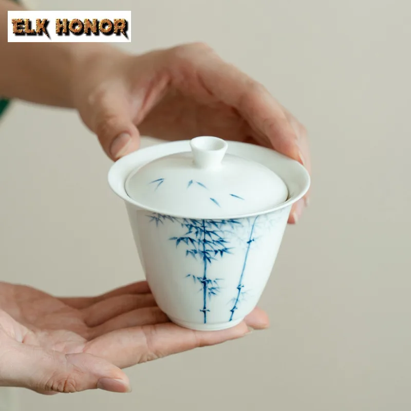 

250 мл чистый ручной рисунок из бамбука Гавань, винтажная сине-белая чашка для заваривания чая, чайная варенька, крышка, чаша, чайные предметы, украшения