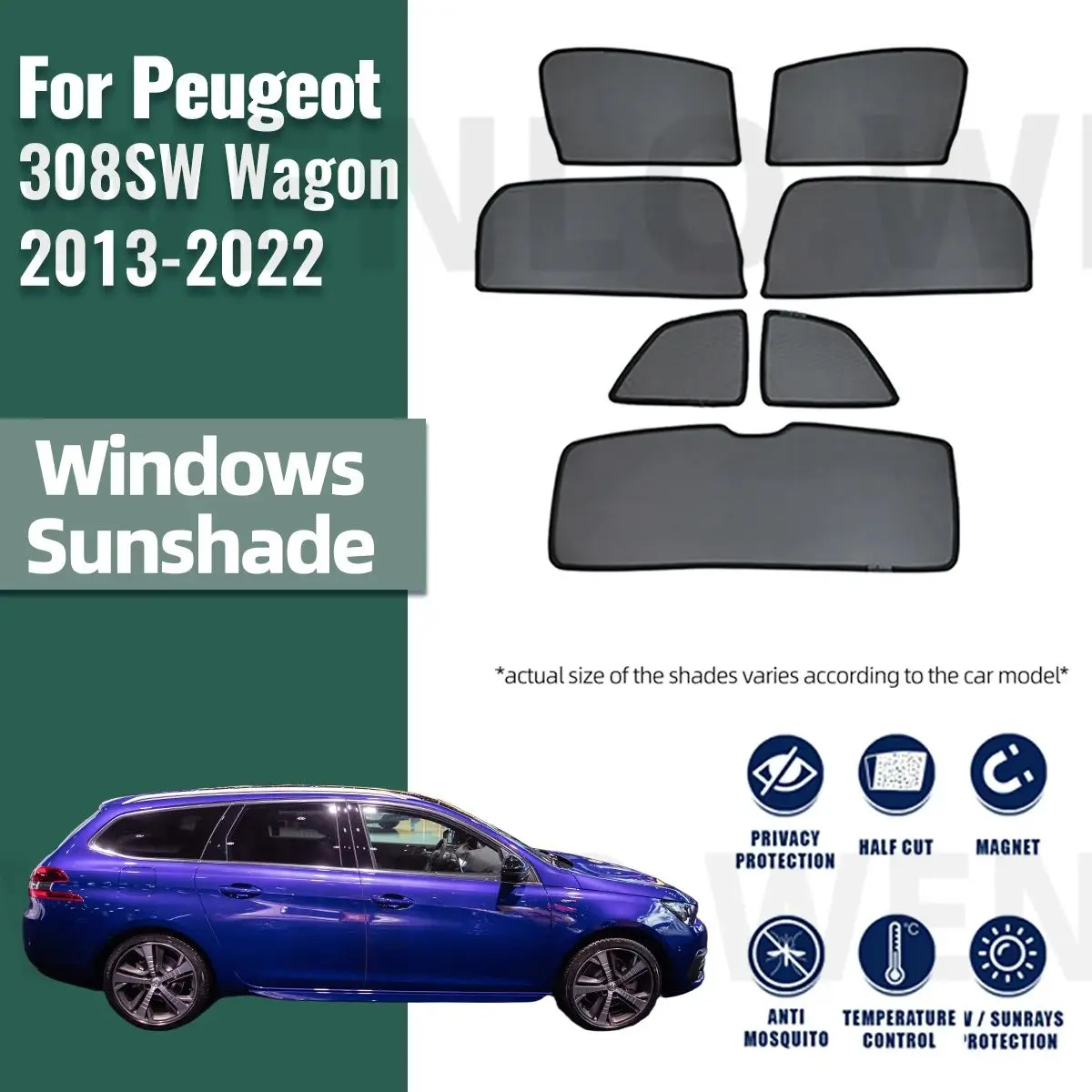 For Peugeot 308SW Wagon 2013-2020 2021 2022 Magnetic Car Sunshade Front Rear Windshield Frame Curtain Side Window Sun Shade