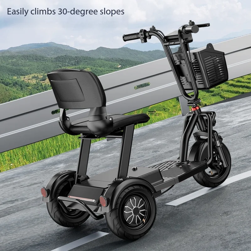 Folding parent-child electric three-wheel electric scooter, adult elderly 48V 500W travel scooter, with basket