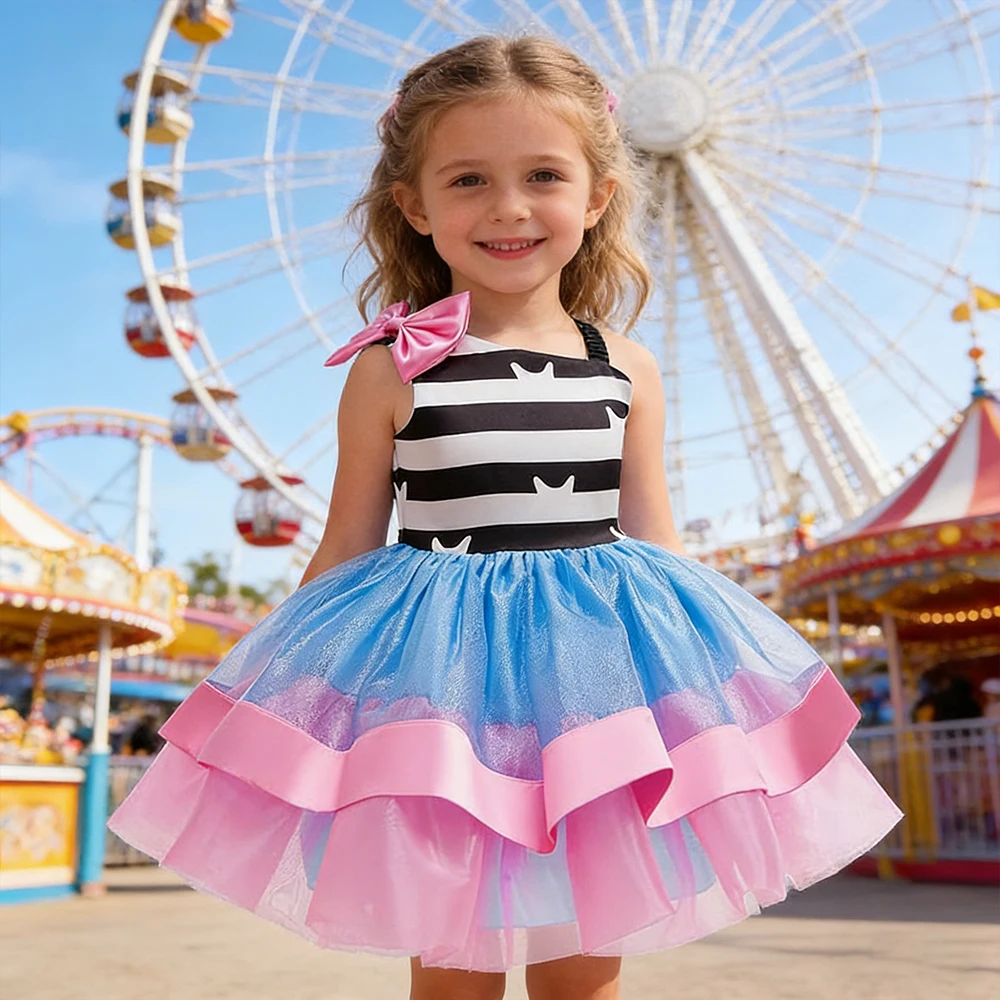 

Gabby Dollhouse Princess Summer Dress for Girls Cat Striped Rainbow Dress Perform Tutu Dress Kids Girl Birthday Dress Gifts