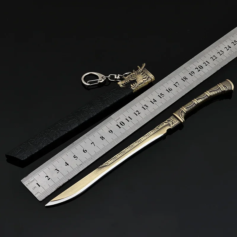 Espada medieval de 22cm, famosa espada longquan, brinquedo, dragão, tigre, faca, todo em metal com bainha, modelo de arma, ornamentos, coleções, presentes