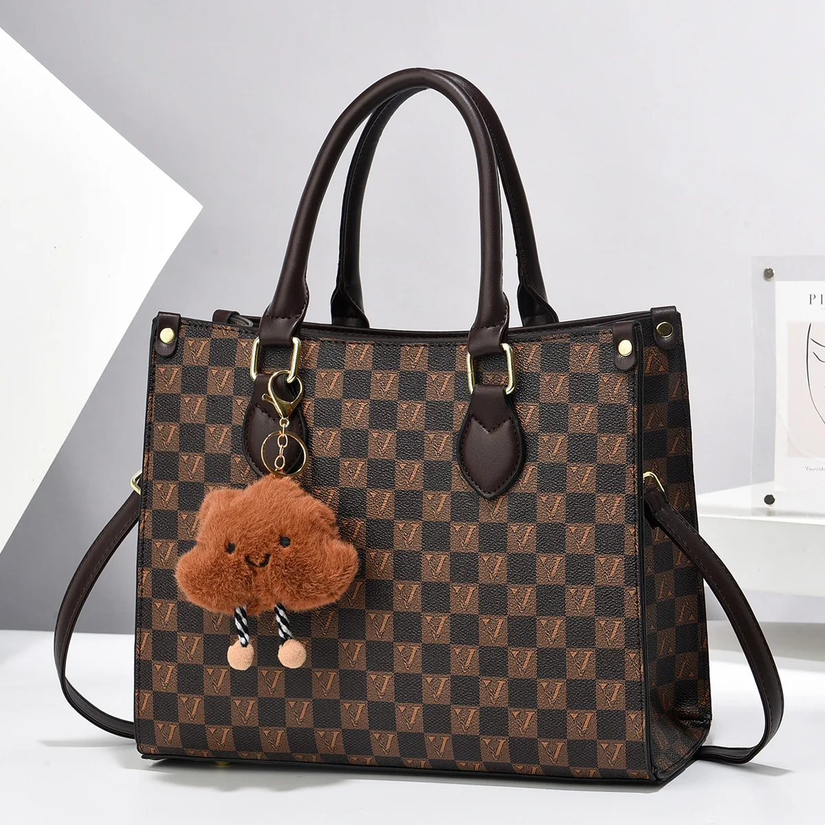 Casual Flower Plaid Tote Handbag For Women Versatile Crossbody Shoulder Bag Zippered Satchel with Strap for All Occasions