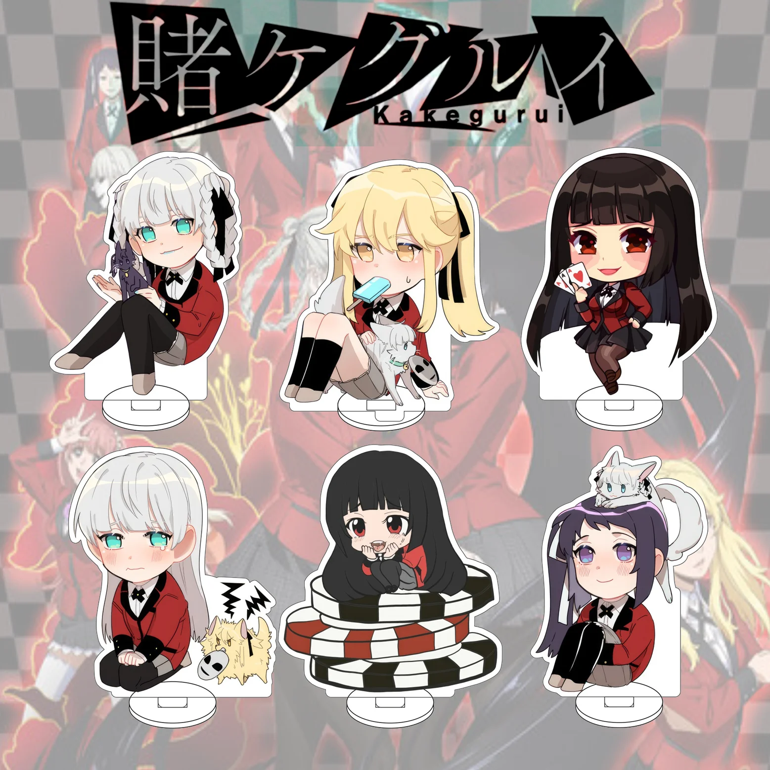Anime Kakegurui acrílico Standee Mary Saotome y Yumeko Jabami 10cm Mini figura placa coleccionable, decoración de abanico, regalos