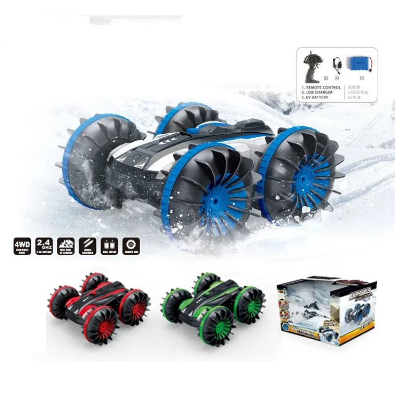 360 Rotate Rc Cars Remote Control Stunt Car 2 Sides Waterproof Driving On Water And Land Amphibious Electric Toys For Children