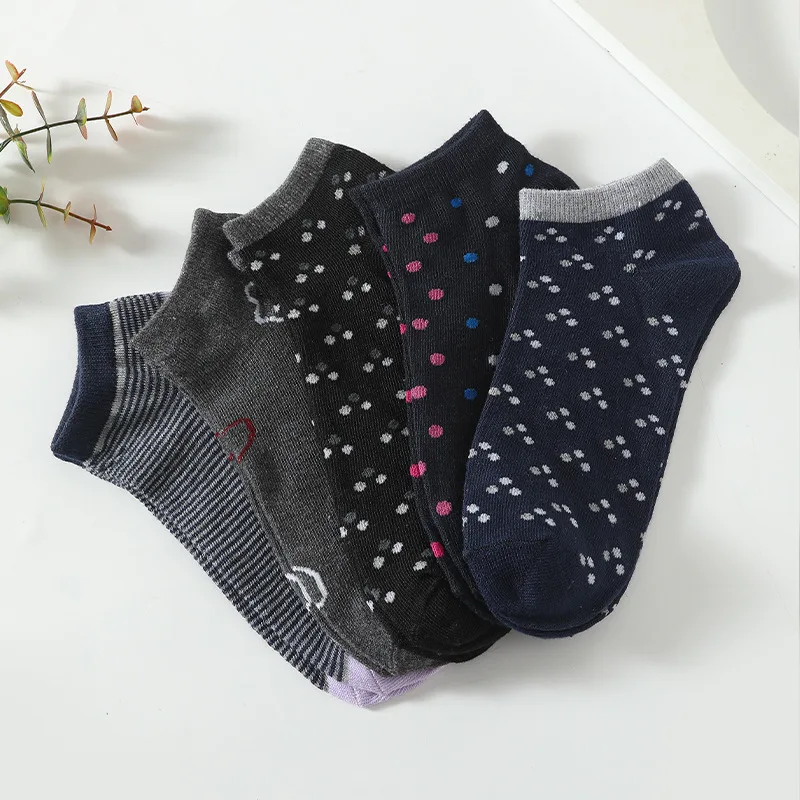 5/10 Pairs Simple Trendy Women's Short Socks Sweat-absorbent Breathable Low-Cut Shallow Striped Socks Spring Women's Boat Socks