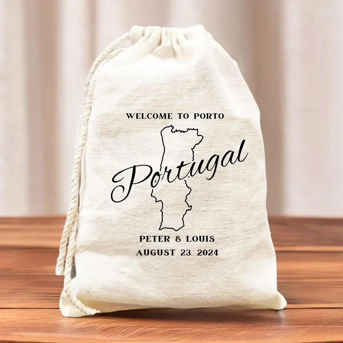 Personalized Welcome To Porto Bag, Portugal Destination Wedding Favors, Portugal Country Outline Map Bag, Beach Wedding Party Fa