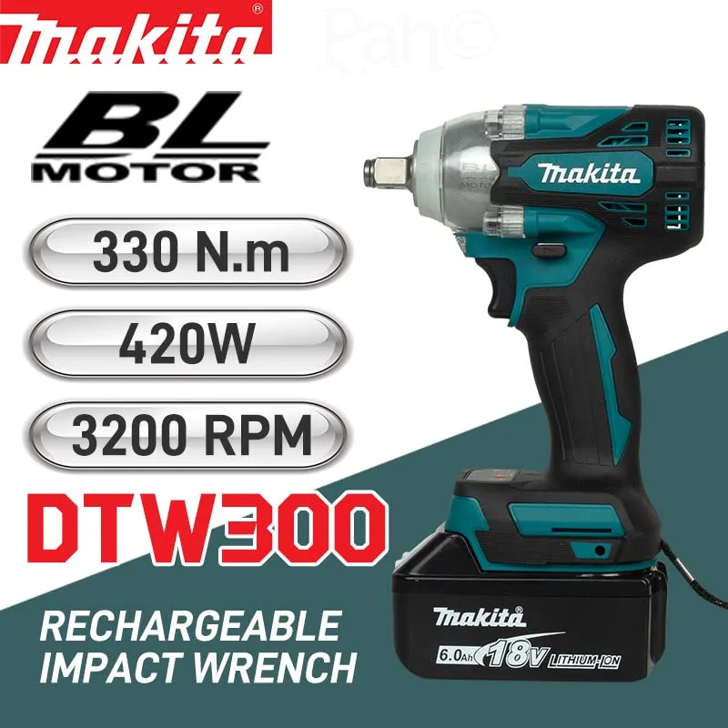 Makita DTW300 rechargeable brushless impact wrench for automotive repair tires, 18V lithium battery, high-speed brushless motor