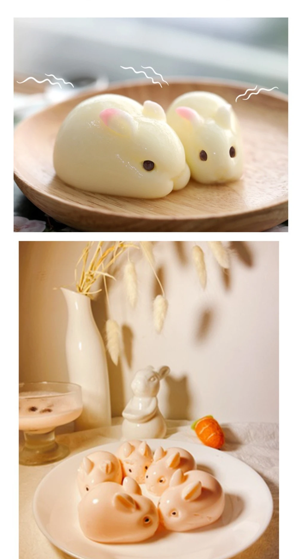 Stampo per torta di coniglio in silicone a 2 cavità, coniglietto fondente, mousse al cioccolato, dessert, creazione di candele fai da te