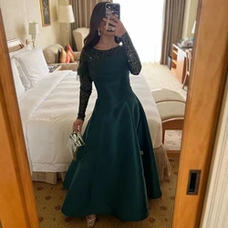 Jiayigong Simple Crew A-line Evening Dress Sequined See-Through Full Sleeves Formal Dress Ankle Length Beading Party Gowns