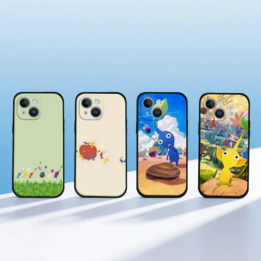 P-Pikmin-s Game Handyhülle für iPhone 1716 15 14 13 Pro Max 11 12 Mini X Xs XR Schwarze Silikonhülle