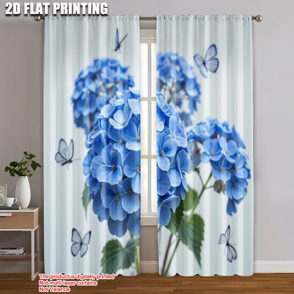 

2pc, Scene Curtains blue flowers Versatile Polyester Fabric,Without Electricity Festive Backdrops for Office decoration