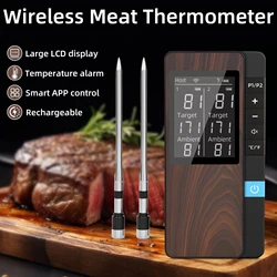 Wireless Meat Thermometer Digital Bluetooth Dual Probe Rechargeable with Mobile APP & Signal Booster for BBQ Oven Grill
