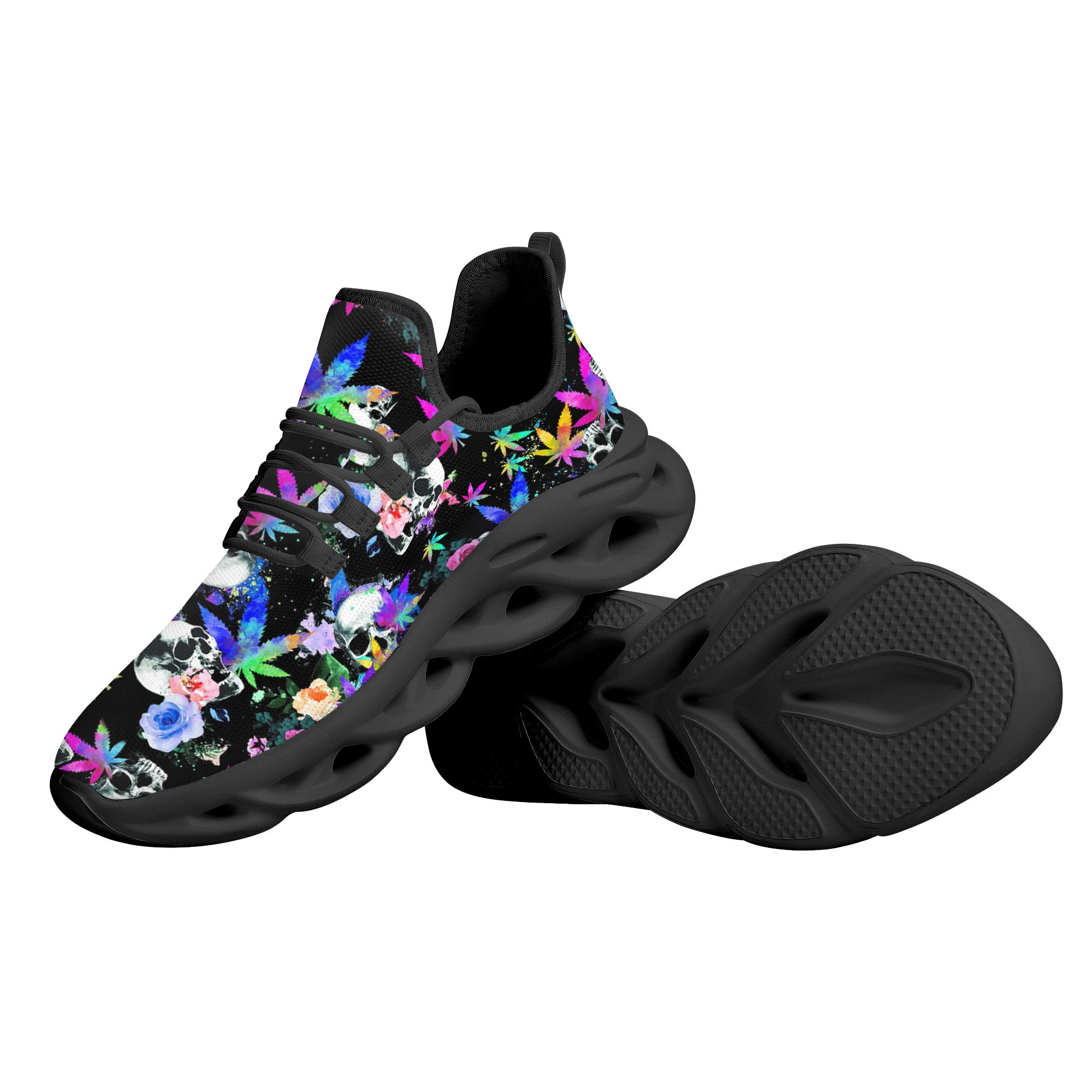 INSTANTARTS Fashion 3D Weed Leaves Printing Female Platform Sneakers Breathable Mesh Swing Shoes for Women Casual Flat Shoes Hot