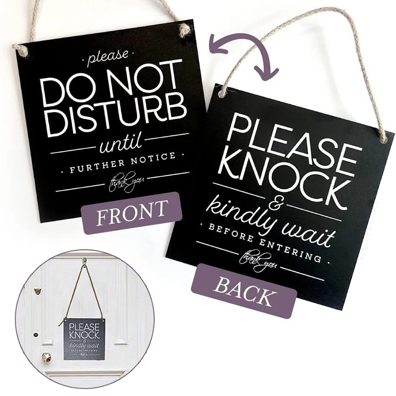 Please Knock When Entering The House Double-sided Reminder Doorplate with Rope Wooden Craft House Signs