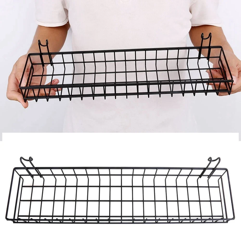 Hanging Basket for Wire Wall Grid Panel Multi-Function Wall Storage and Display Basket 40X10X5CM Black Painted