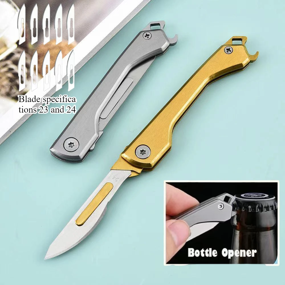 New Stainless Steel Scalpel Replaceable Blades Folding Knife Multifunctional Bottle Opener Outdoor Survival Camping EDC Tool