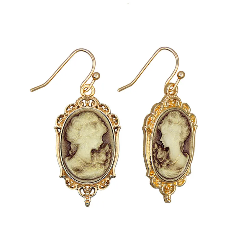 Victoria Lady Queen Cameo Earring For Women Gold Color Grey Pink Red White Bead Fashion Jewelry