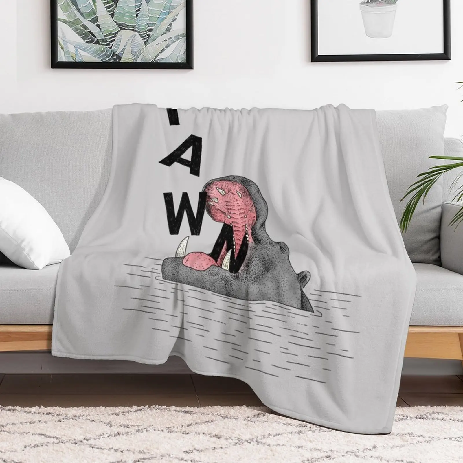 Yawning Hippo Throw Blanket