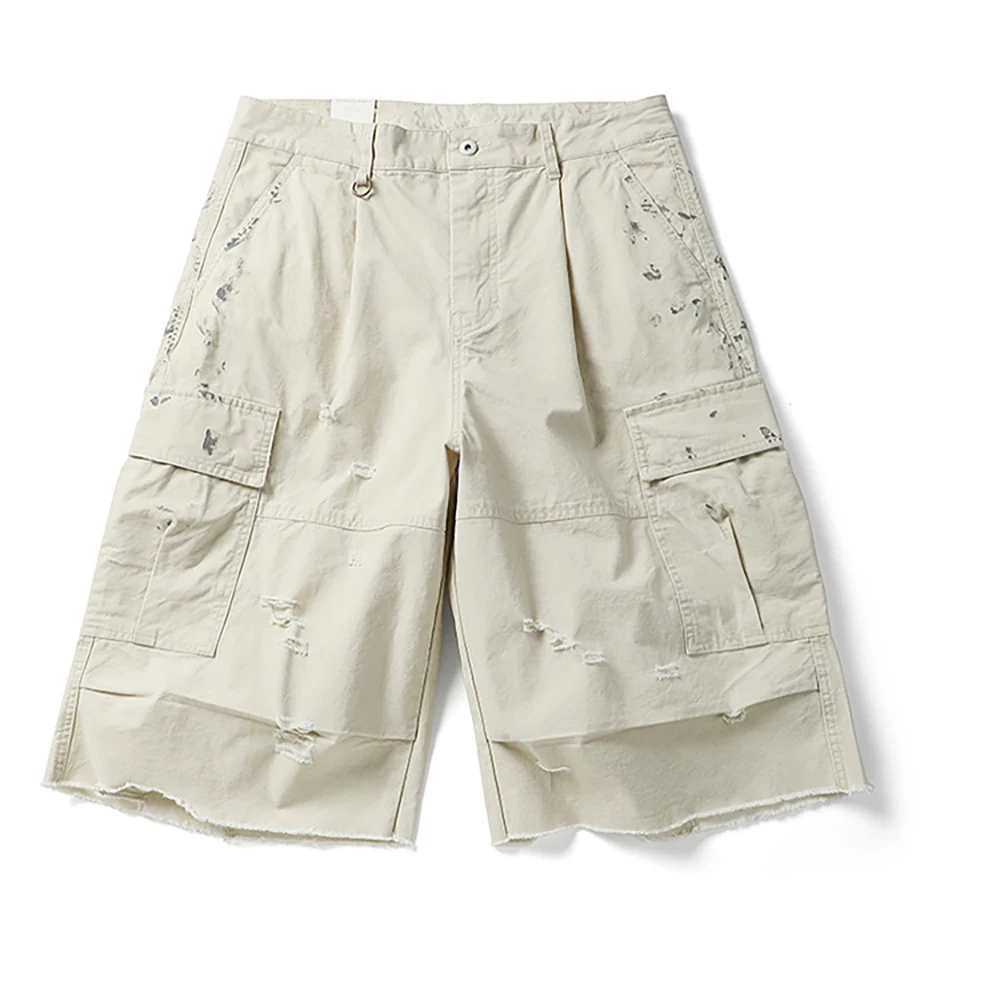 

Japanese Retro Distressed Ripped Holes Men's Summer High Street Hip-hop Loose Wide Straight Leg Shorts