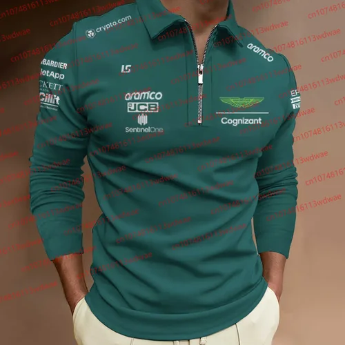 Imagen 2 del producto 2026 Aston Martin camiseta de manga larga con cremallera Polo equipo ropa de entrenamiento Lance Stroll 18 Kit hombre mujer Polo de manga larga camiseta