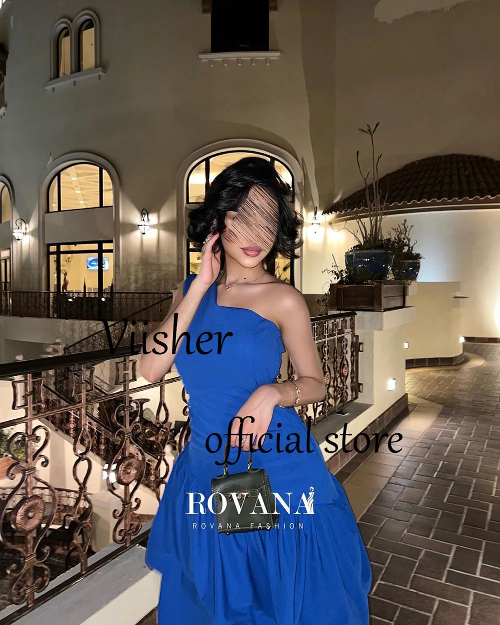 Blue Mermaid Prom Dresses One Shoulder Pleats Satin Arabian Dubai Formal Party Dress Tea Length Occasion Event Gowns