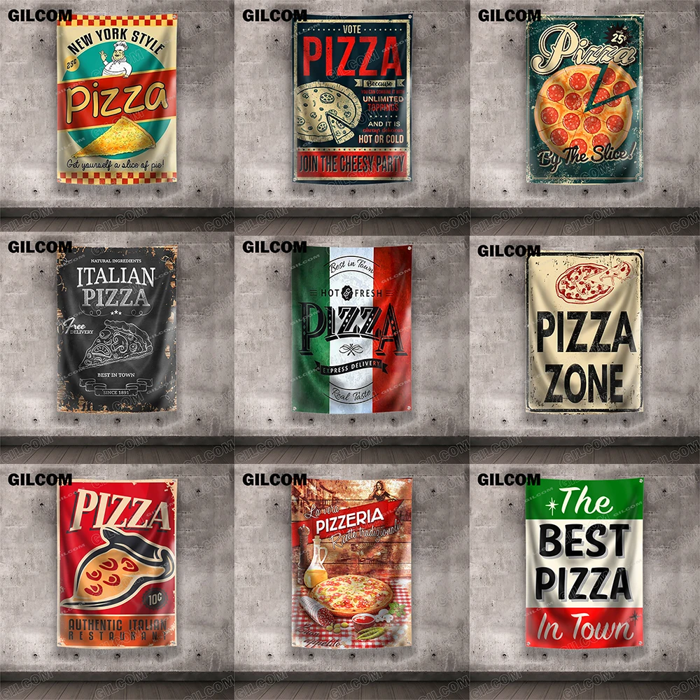 Retro Pizza Flags Great Food Advertising Vintage Signs Home Tapestry Wall Hanging Decoration Kitchen Restaurant Bar Wall Banner