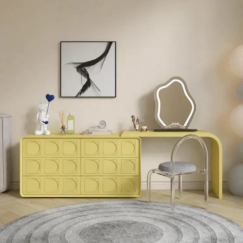 Italian Minimalist Solid Wood Dresser Retractable Chest with Integrated Makeup Table Corner Storage Cabinet for Small