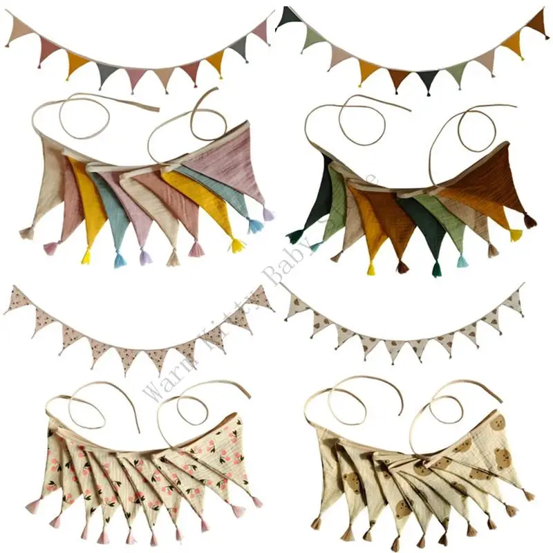 

Cotton Fabric Bunting Banner Triangle Flags Banners Nursery Garland Bunting For Newborn Photography Props Children Bedroom Decor
