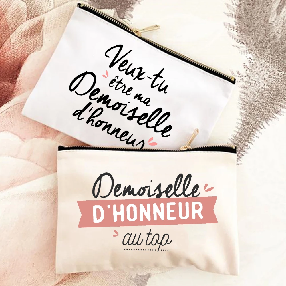 French Print Makeup Bag Bachelorette Party Bridesmaid Cosmetic Bags Travel Toiletries Storage Pouch Wendding Gift for Bridesmaid