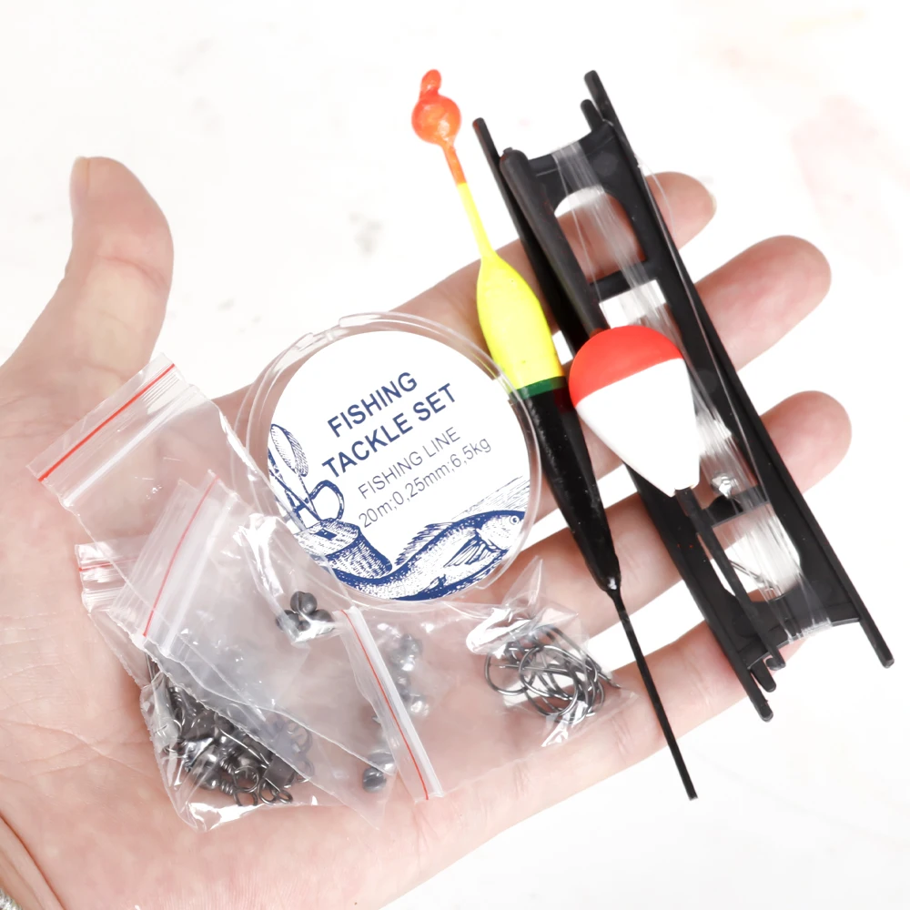 

FTK 38Pcs/Set Floating Float kit Fishing Gear Set Fish Hook Connector Sinker Baits Hooks Winding Board Line Fishing Accessories