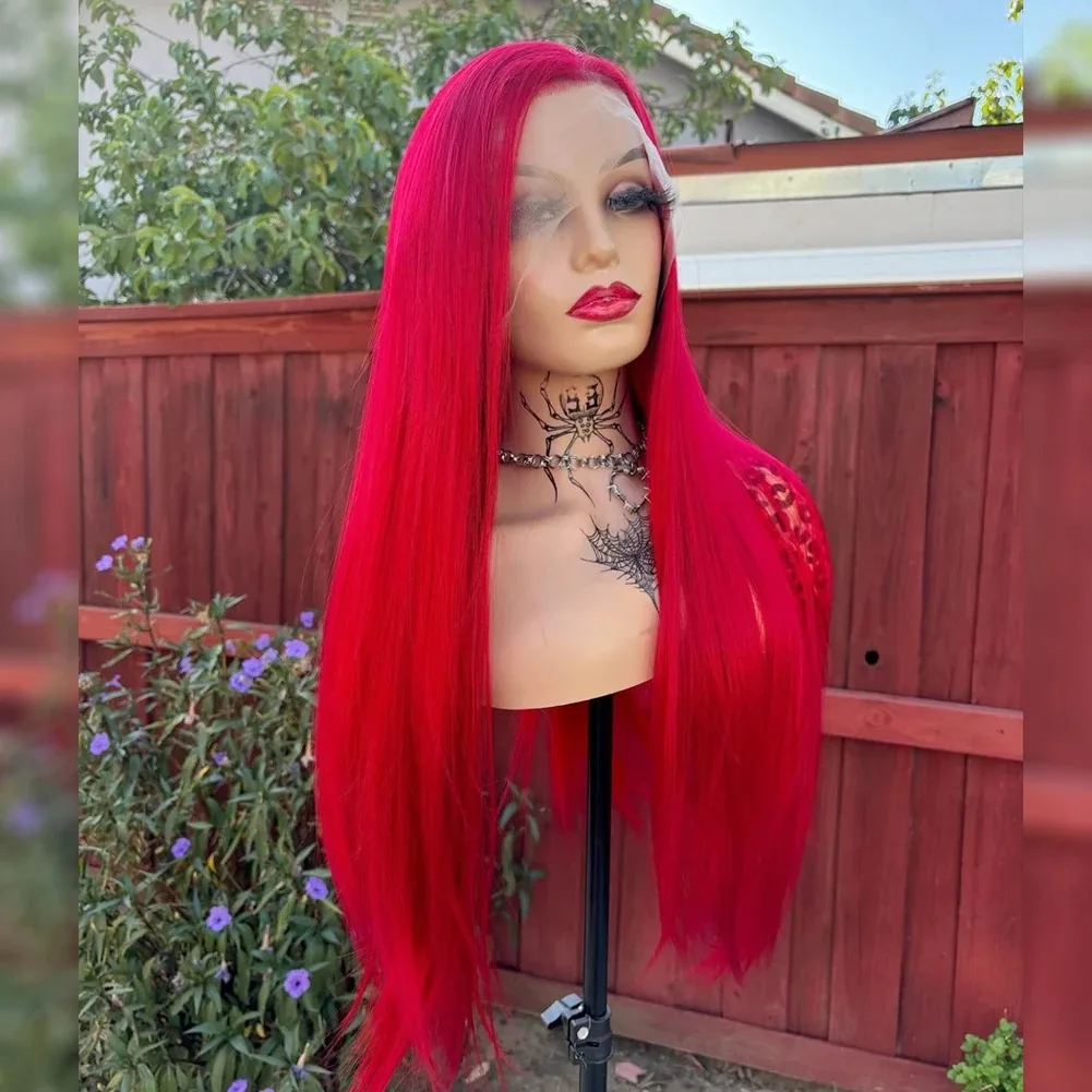

30 Inch Brazilian Hot Red 13x4 HD Lace Front Wigs 200% Red Color Bone Straight HD Transparent Synthetic Lace Frontal Wig