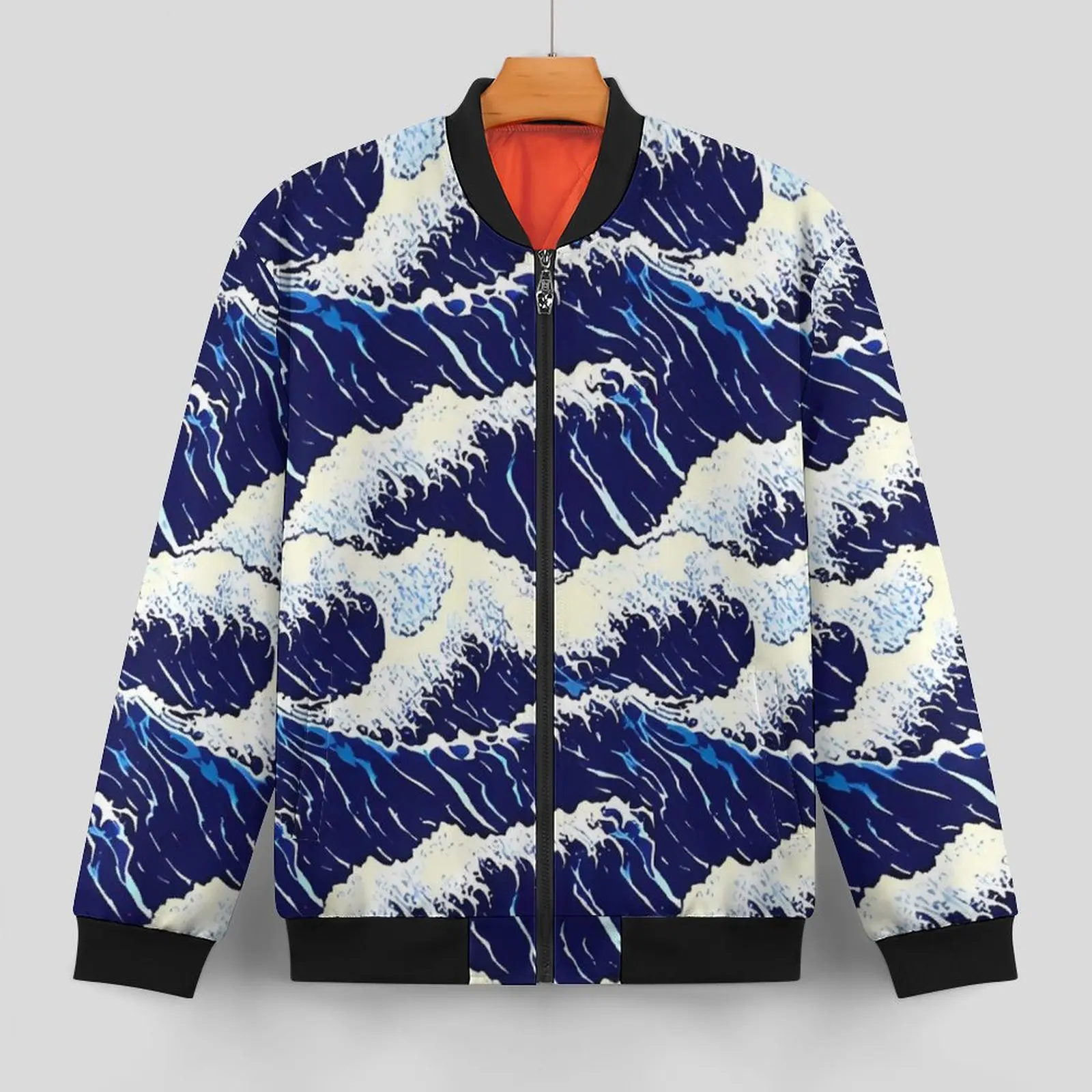 Vintage Blue Wave Japanese Casual Jackets  Waterproof Windbreak Man Graphic Coats Autumn Street Wear Loose Jacket Plus Size