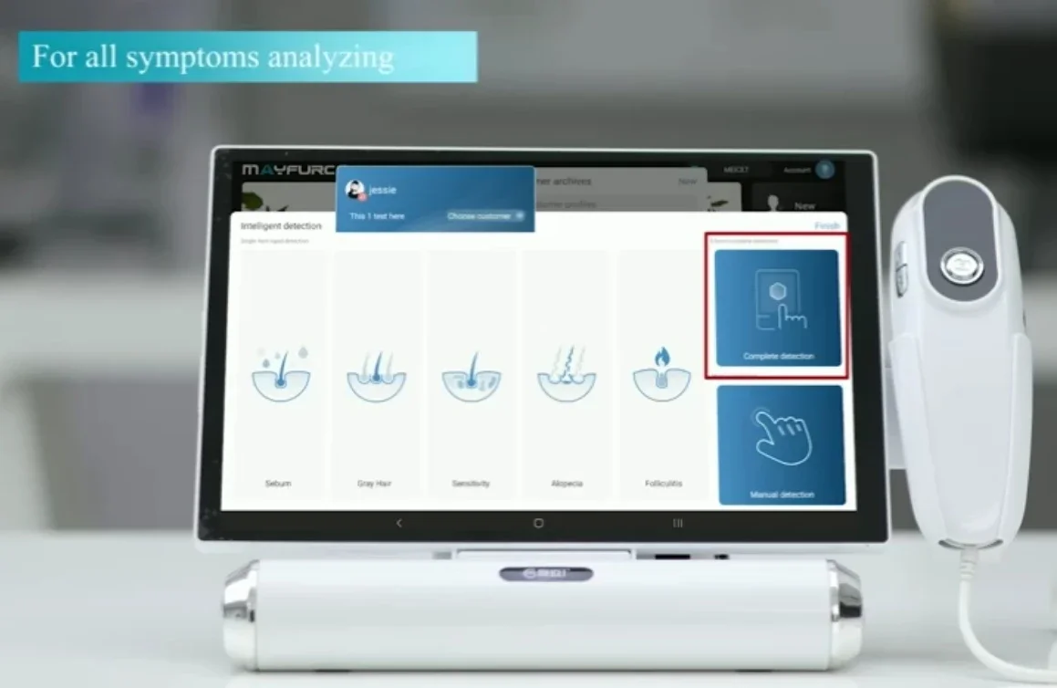 متوفر في المخزون MEICET M18S محلل فروة الرأس اللاسلكي الذكي الماسح الضوئي مجهر Dermascope الرقمي لفروة الرأس الجلدية