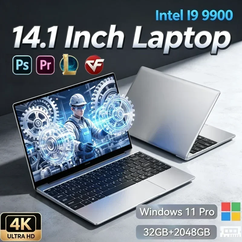14.1 Inch Business‑Grade Portable Laptop Intel i9‑9900 32GB Large RAM 2TB SSD Windows11 Slim PC For Student Learning Office