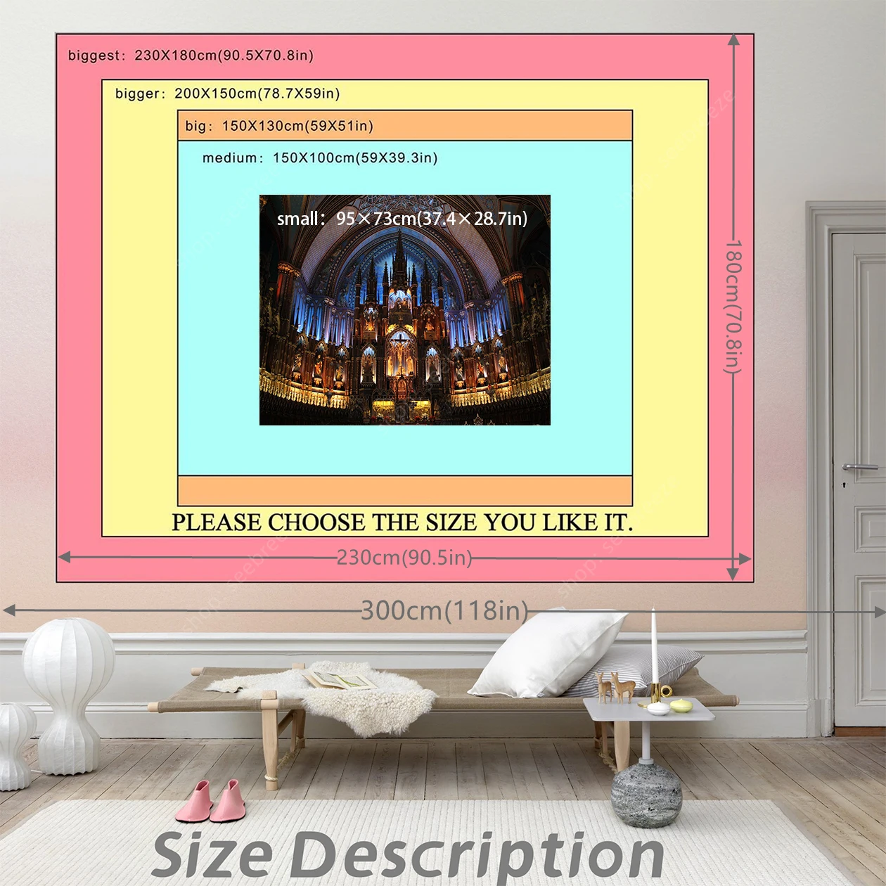 Tapiz de catedral gótica, arte de arquitectura sagrada, colgante de pared, decoración espiritual para el hogar, iglesia, simbolismo religioso, diseño Medieval
