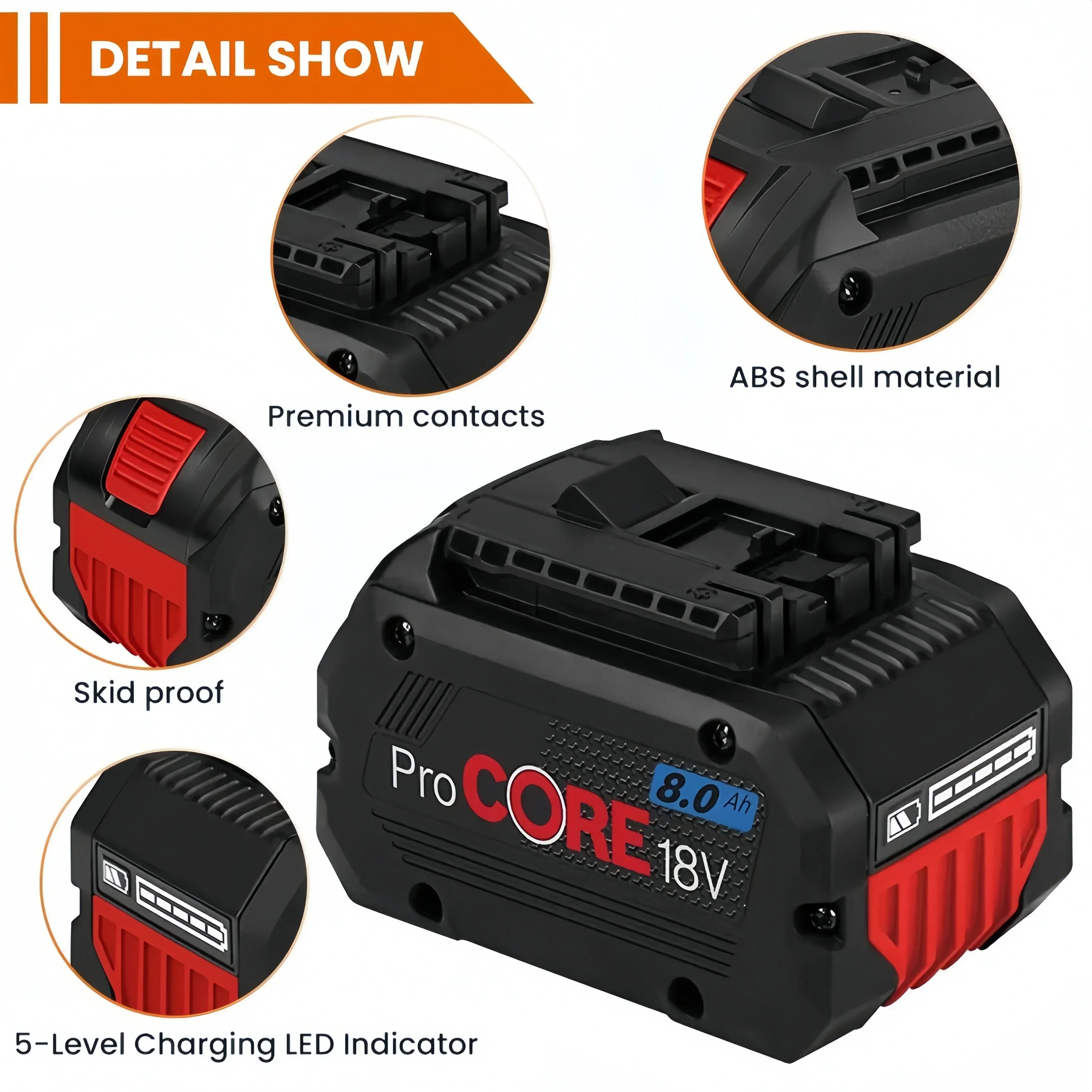 18V 10000mAh ProCORE Replacement Battery for Bosch 18V Professional System Cordless Tools BAT609 BAT618 GBA18V80 21700 Cell