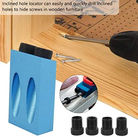 Woodworking Oblique Hole Locator Drill Bits Pocket Hole Jig Kit 15 Degree Angle Drill Guide Set Hole Puncher DIY Carpentry Tools