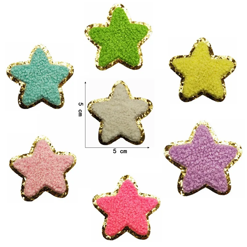 Chenille Toalha Patches para Vestuário, Estrela Bola, Arco-íris Lantejoulas, Applique Bordado, Ferro Em, Vestido DIY, Novo