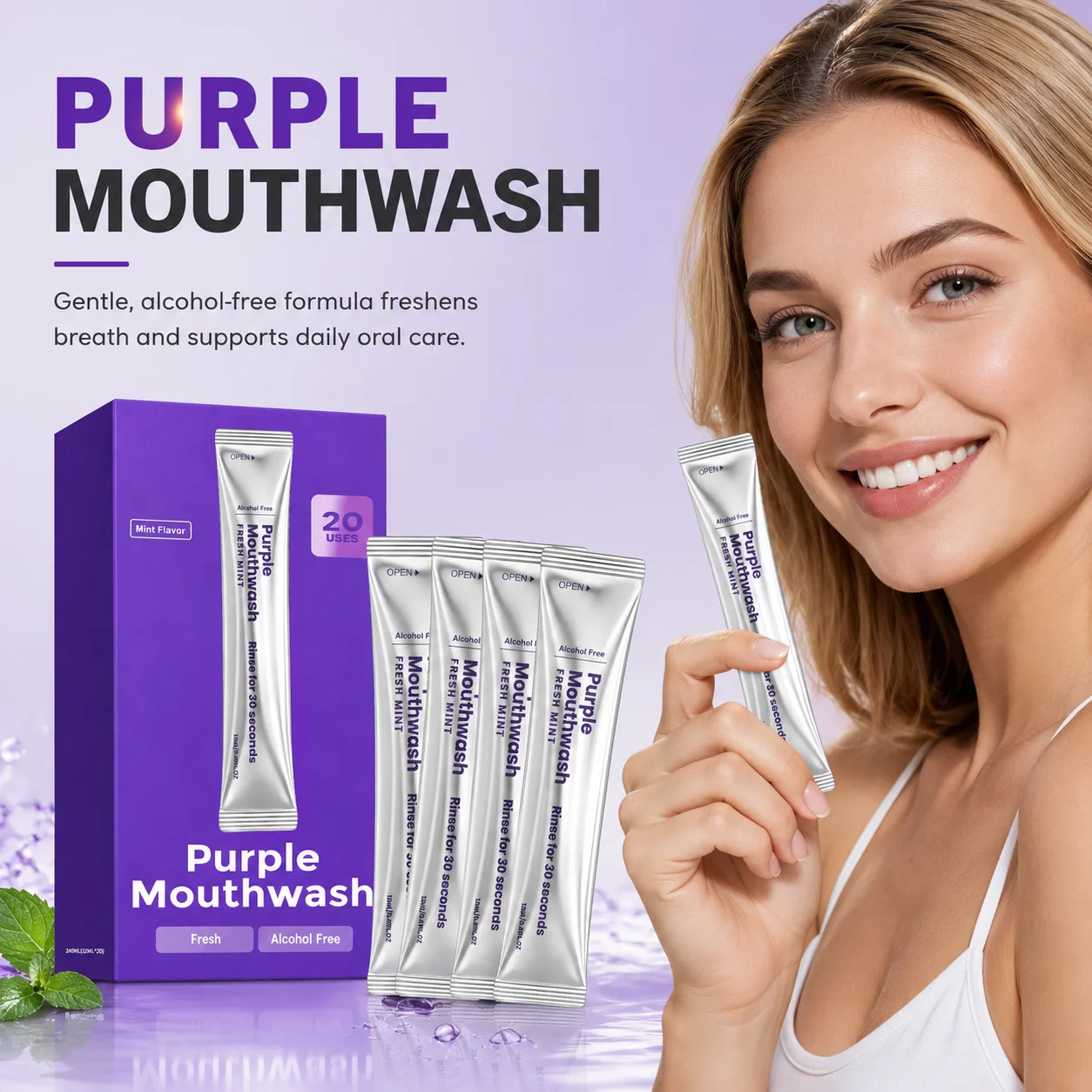 Teeth Whitening Gum - Paquete de 20 Enjuagues Bucales Blanqueadores