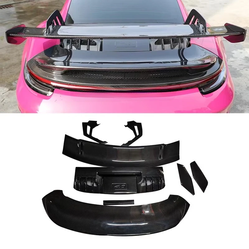 High Quality Gt3 Style Dry Carbon Fiber Engine Cover Rear Wing Trunk  for porsche 911 992  Perfect Fitment